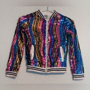 MIA MulMia New York Multicolor Sequin Bomber Jacket Girl Size Small